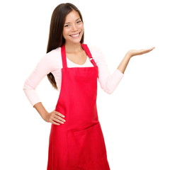 Small shop owner sales assistant showing