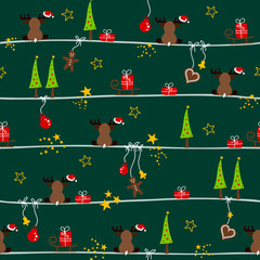 Seamless Pattern Christmas Reindeer Santa´s Hat & Symbols