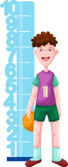 Photo sur Plexiglas Échelle de hauteur garçon avec échelle de hauteur