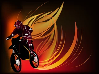 Papier Peint photo Lavable Moto homme à moto en feu illustration