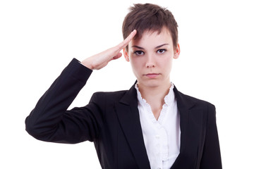 business woman saluting