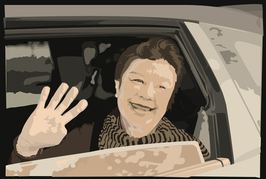 vector image of woman and car