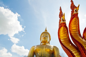 The golden statue of Lord Buddha head