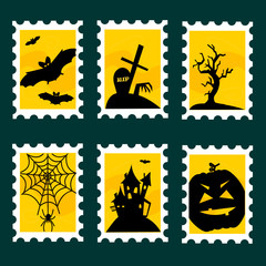 Halloween postal stamps, vector illustration