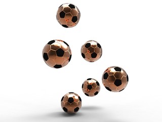 3d illustration of several gold footballs being bounced