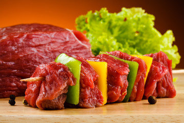Raw beef on cutting board