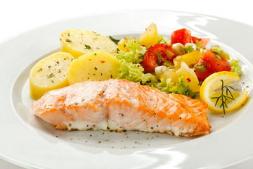 Roasted salmon and vegetables