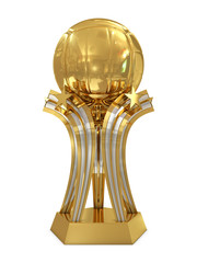 Golden - silver volleyball award trophy with ball and stars