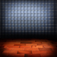 glass block wall and red brick floor background