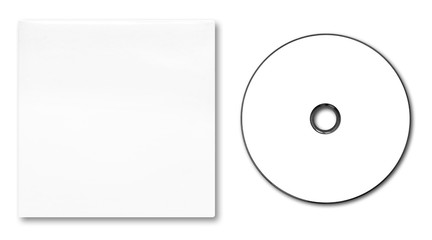 Blank white DVD case and disc on white background