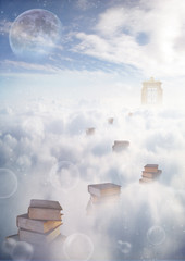 fantasy town on the cloud with big moon