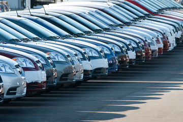 Row of unsold new cars