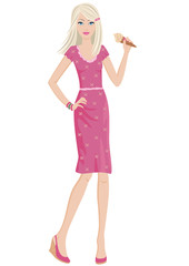 Young woman eats ice-cream. vector.