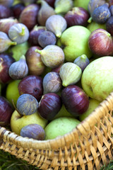 Pommes, figues, cueillette, automne, fruits, panier