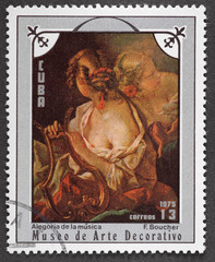 Postal stamp. Young beautiful woman, 1975