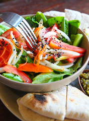mediterrenean salad with cheese and bread