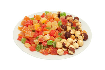 Fried filbert and multi-coloured candied fruits