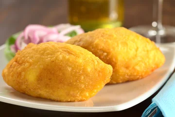 Poster Peruvian dish called Papa Rellena (Stuffed Potato) © Ildi