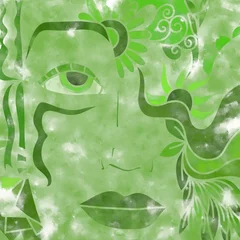 Crédence de cuisine en verre imprimé Abstraction classique abstrait avec un visage vert