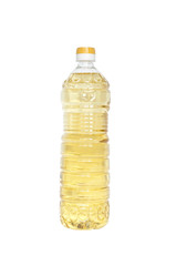 Close up of cooking oil bottle on white background