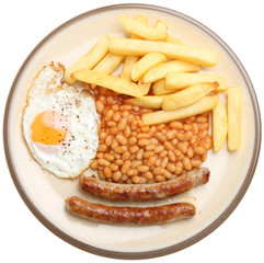 Sausages, Egg, Chips and Beans