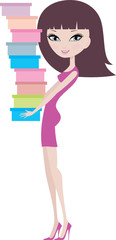 Young woman with shoe boxes. vector