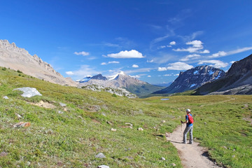 Fototapeta na wymiar Woman Hiking in the Rocky Mountains - Alberta, Canada