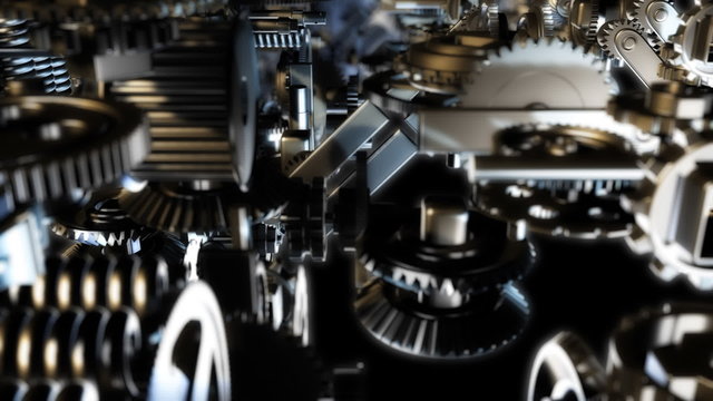 3d background with complex clockwork machinery. Seamless loop. 