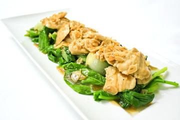 fried pork with kale