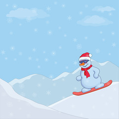 Snowman on a snowboard