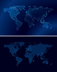dark blue maps of the world with light of the cities - eps 10