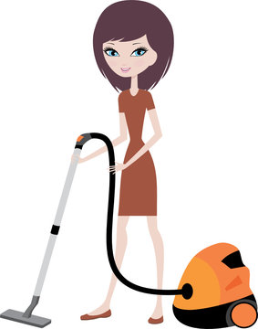 Pretty girl with vacuum cleaner. vector,