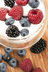 Yogurt with blueberries, raspberries and blackberries