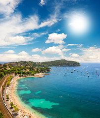 view of luxury resort and bay of Cote d'Azur, France