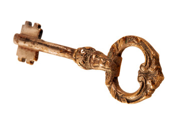 Obraz premium Golden vintage key isolated over white with clipping path