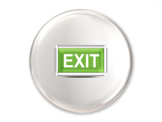 A Glossy Button Containing An Exit Sign