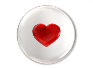 A Glossy Button Containing Love Heart