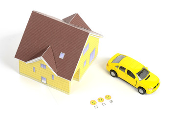 Toy car,model house and emoticon
