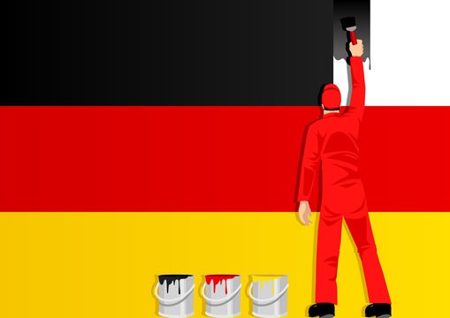 Illustration of a man figure painting the flag of Germany