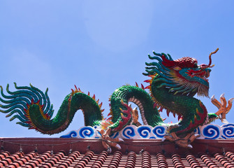 A statuary of a dragon in Chinese temple. thailand
