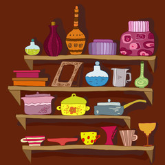 drawing utensils on the shelves