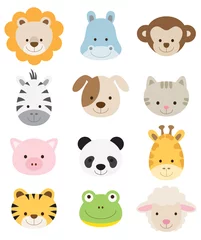 Stickers pour porte Zoo Ensemble de visages de bébés animaux