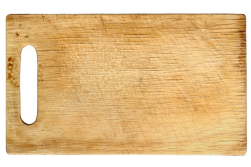 Used wooden chopping board isolated on white background