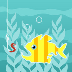 Naklejka na ściany i meble Predatory fish wishes to swallow a worm on a hook
