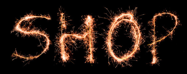 Word SHOP made of sparklers
