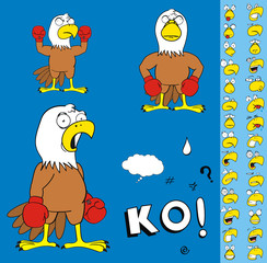 funny eagle boxer cartoon kawaii expressions pack in vector format
