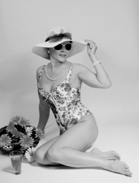 A Girl In Retro Swimsuit