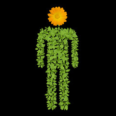 Green plant men on black