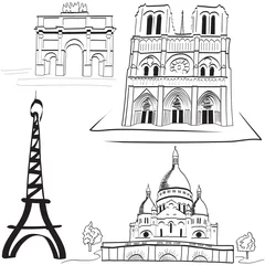 Papier Peint photo Lavable Illustration Paris Ensemble des monuments parisiens