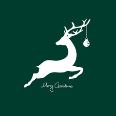 Xmas Card Jumping Reindeer & Christmas Ball Green